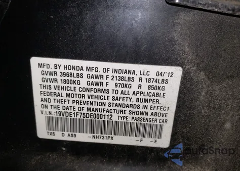 2013 Acura Ilx 2.0L z USA, uszkodzony, nr VIN 19VDE1F75DE000112